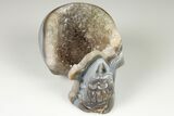 Polished Banded Agate Skull with Quartz Crystal Pocket #190520-2